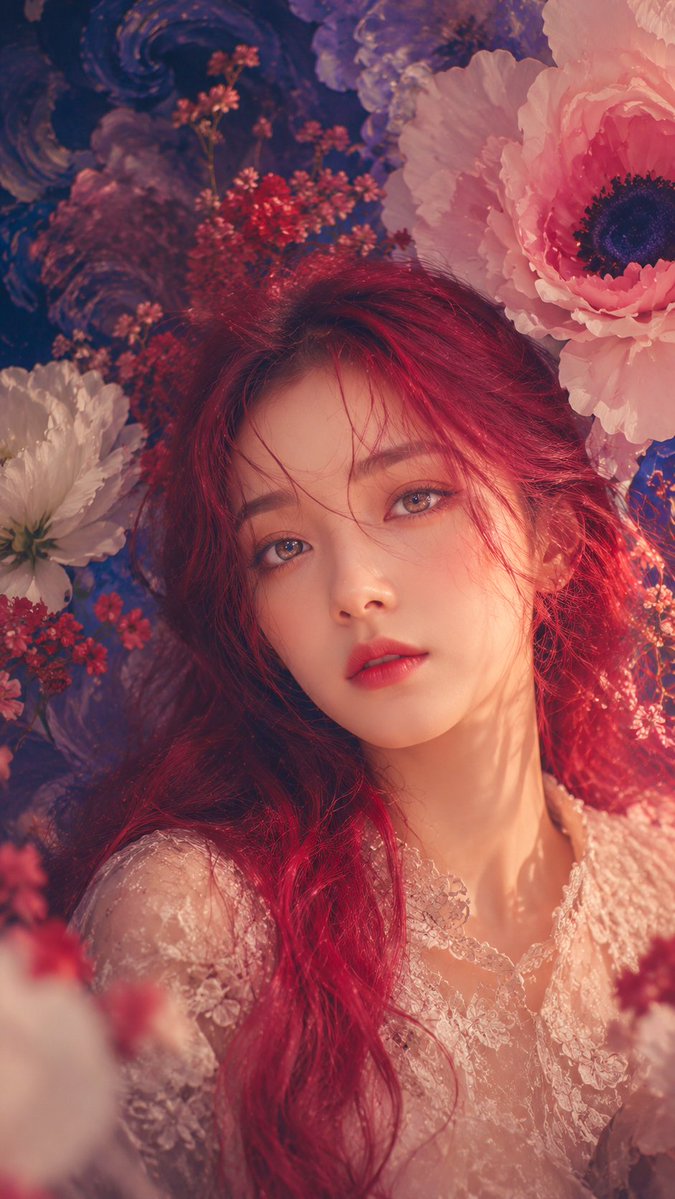 Anonymous Floral Crimson Portrait AI image template preview