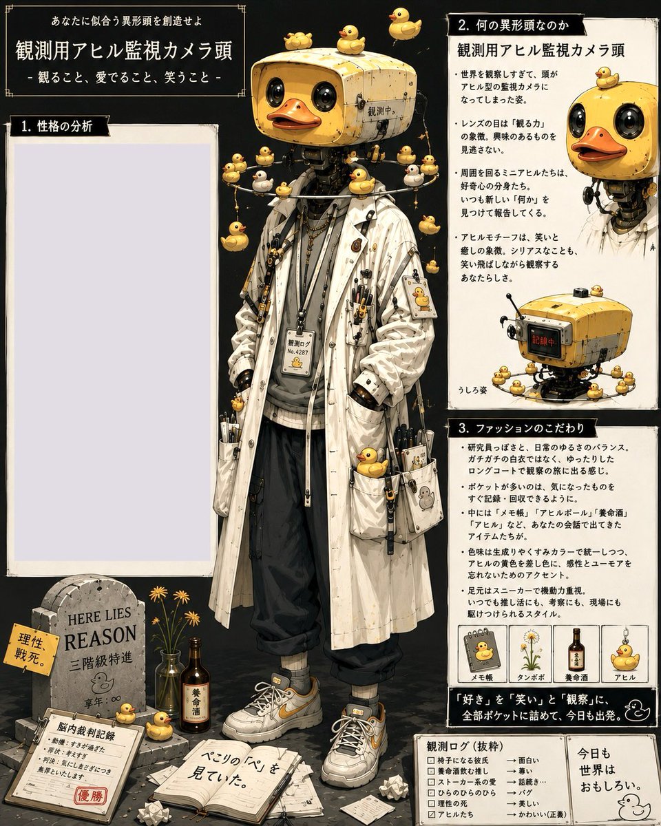 Rubber Duck Camera Head Character Sheet AI image template preview