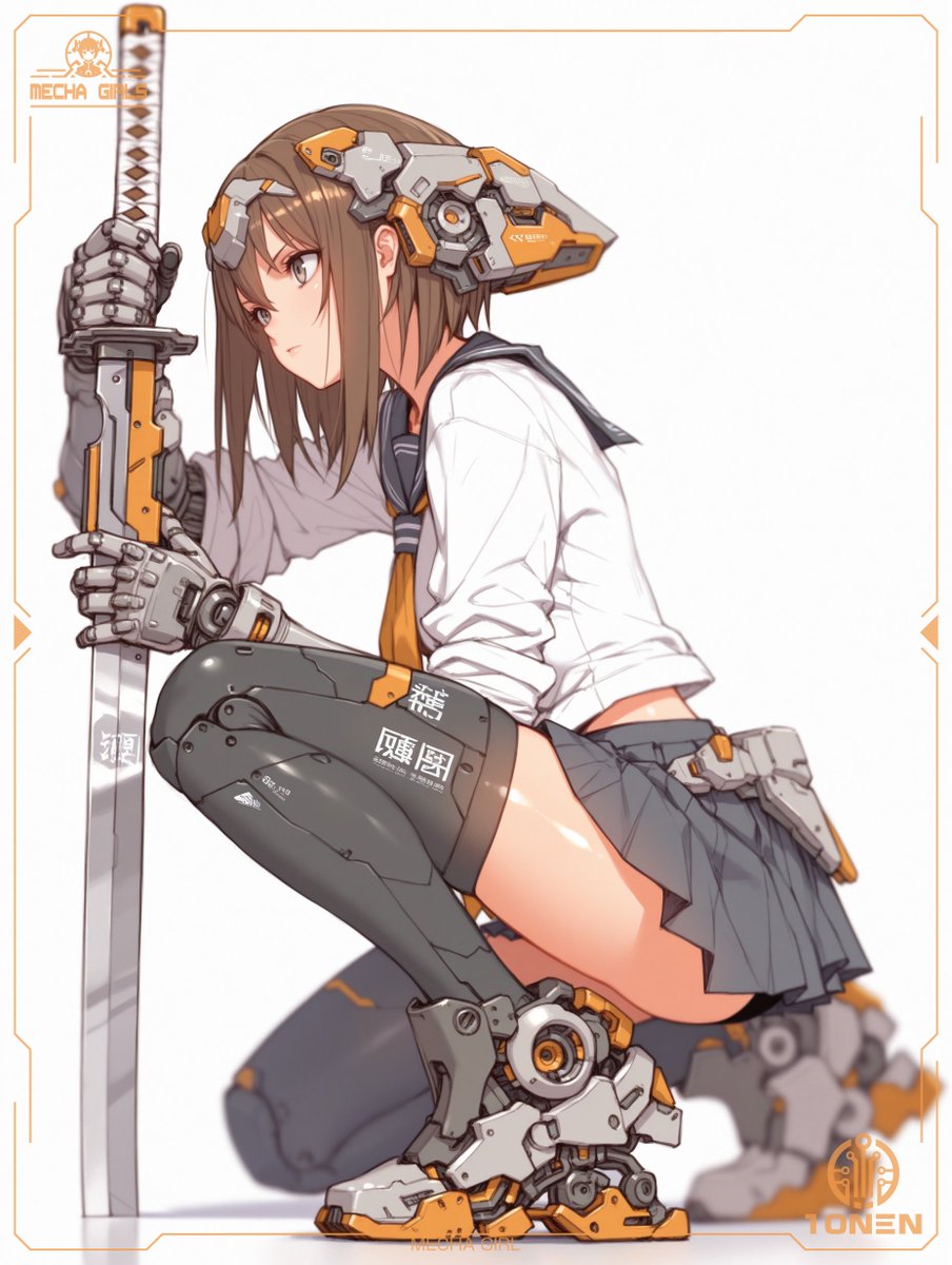 Mecha Schoolgirl Katana Action Poster AI image template preview