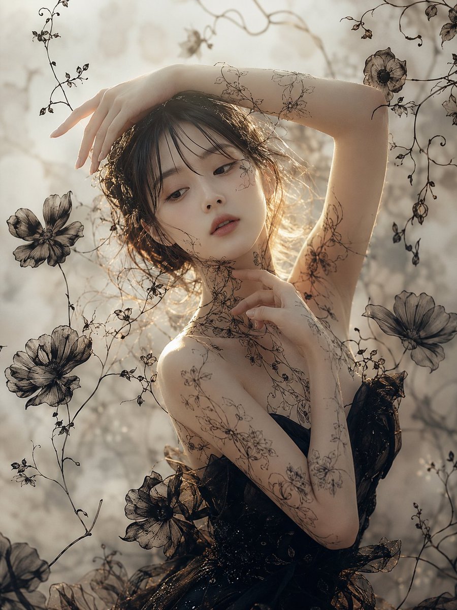 Ethereal Botanical Fashion Portrait AI image template preview