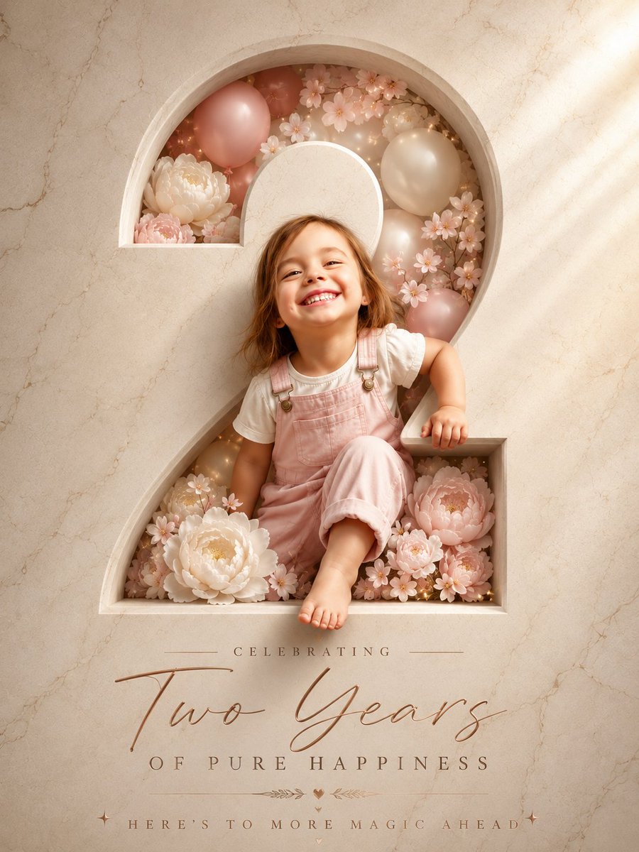 Two Years Birthday Portrait AI image template preview