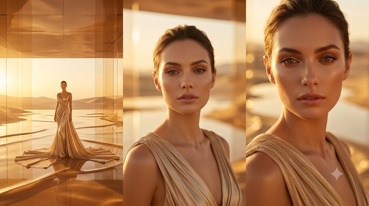 Golden Luxury Fashion Triptych AI image template preview