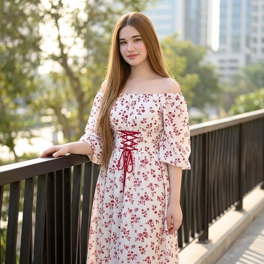 Outdoor Floral Dress Portrait AI image template preview