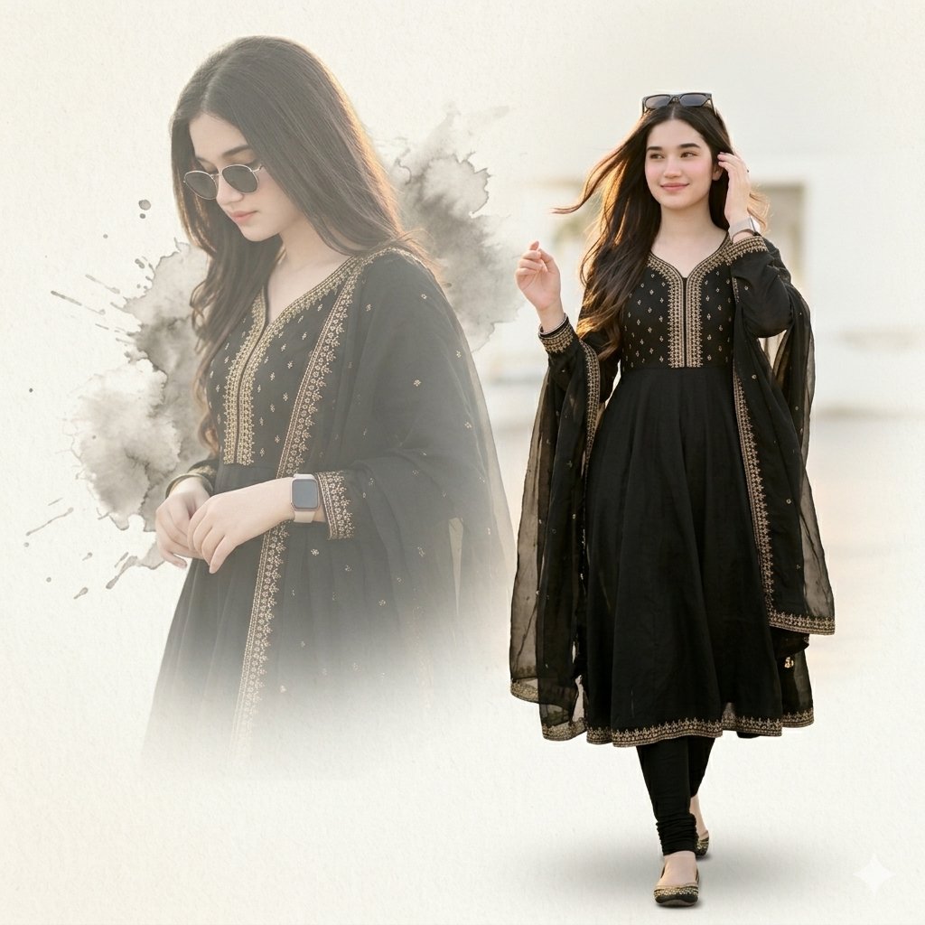Elegant Double Portrait Fashion Collage AI image template preview