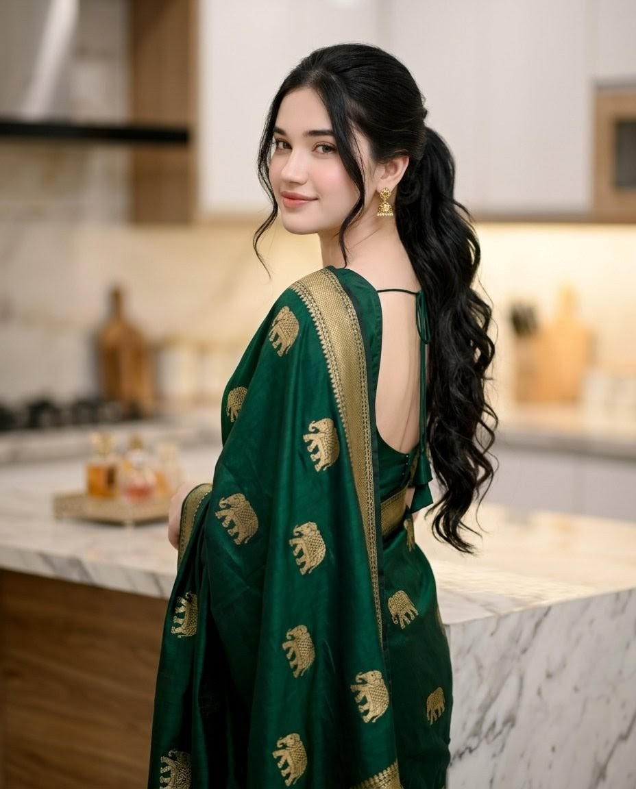Emerald Sari Kitchen Portrait AI image template preview