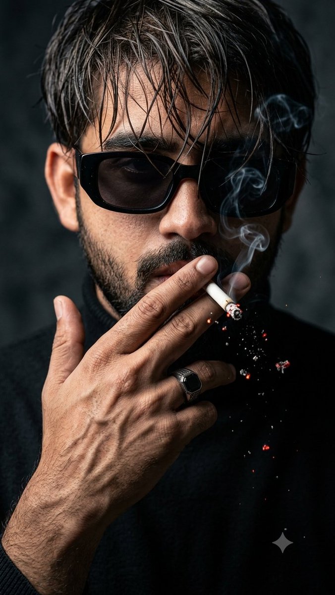 Cinematic Close-up Portrait with Smoke AI image template preview