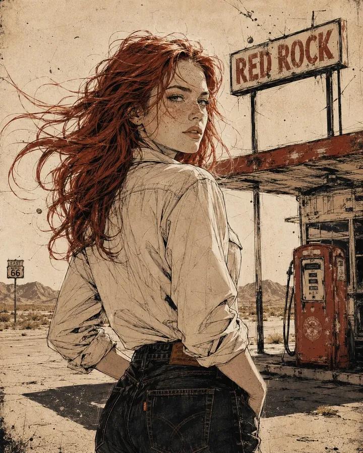 Vintage Americana Desert Illustration AI image template preview