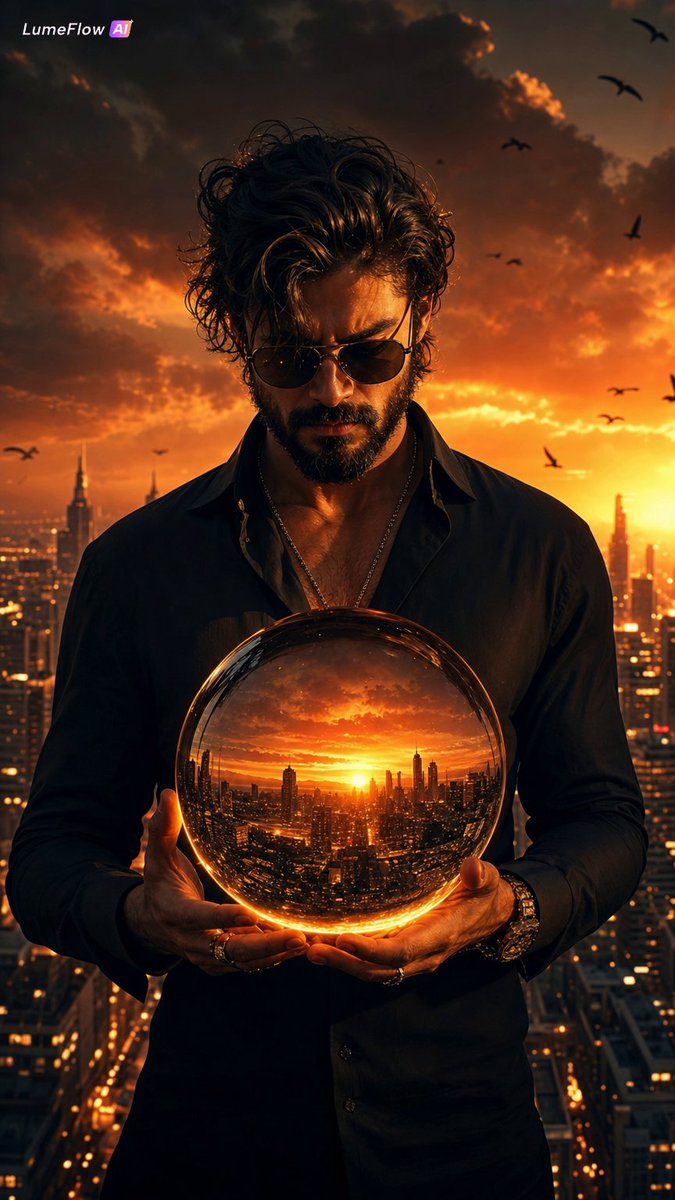 Cinematic Fantasy Portrait with Sunset Orb AI image template preview