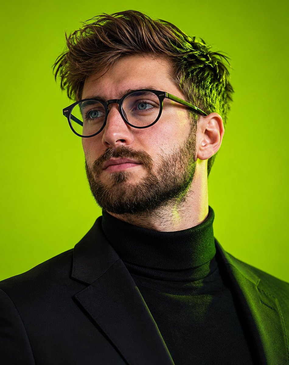 Editorial Male Portrait with Neon Lighting AI image template preview