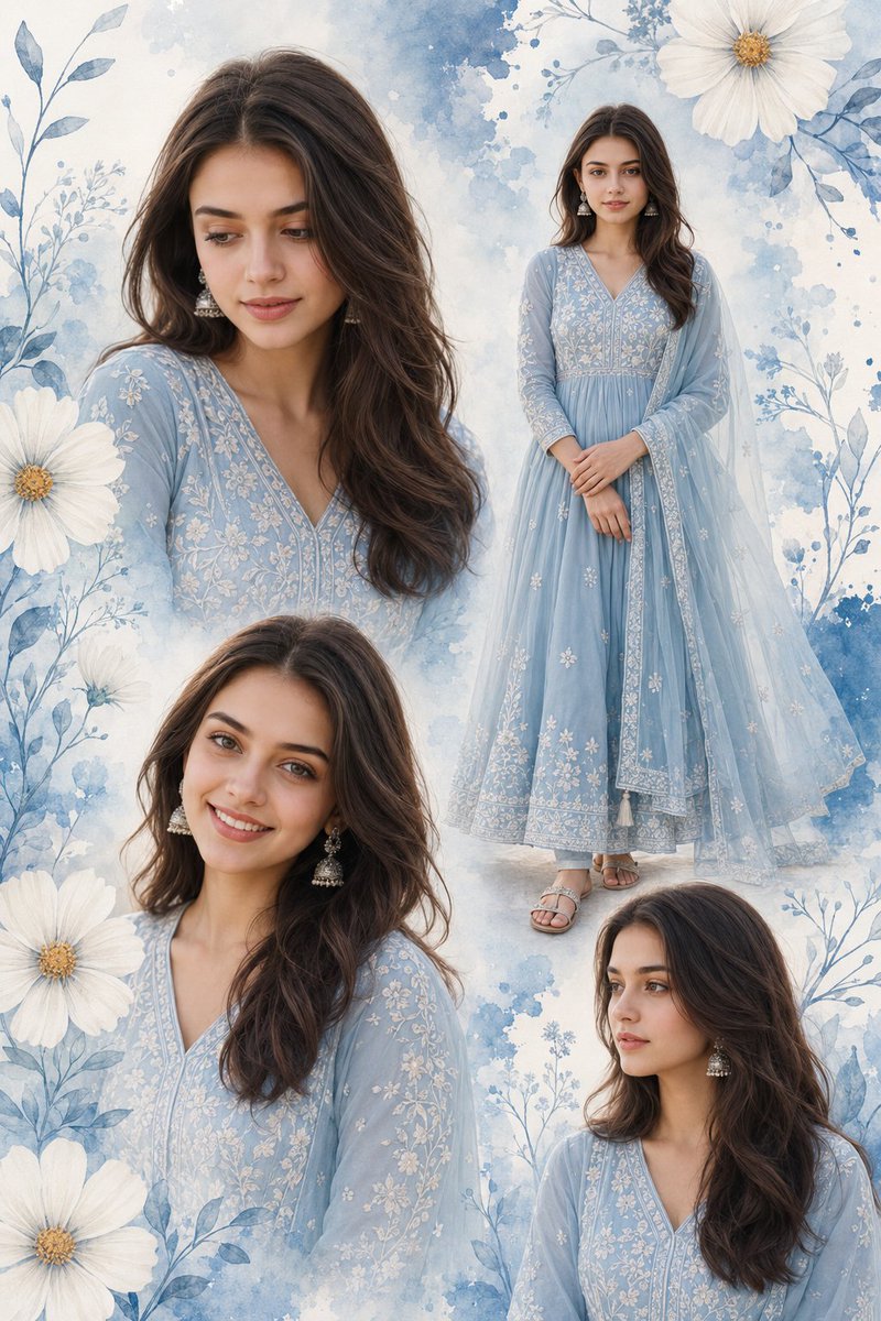 Indian Woman Anarkali Suit Collage AI image template preview