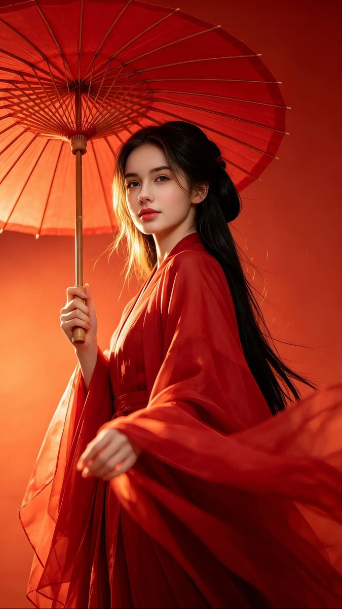 Chinese Hanfu Red Fantasy Portrait AI image template preview