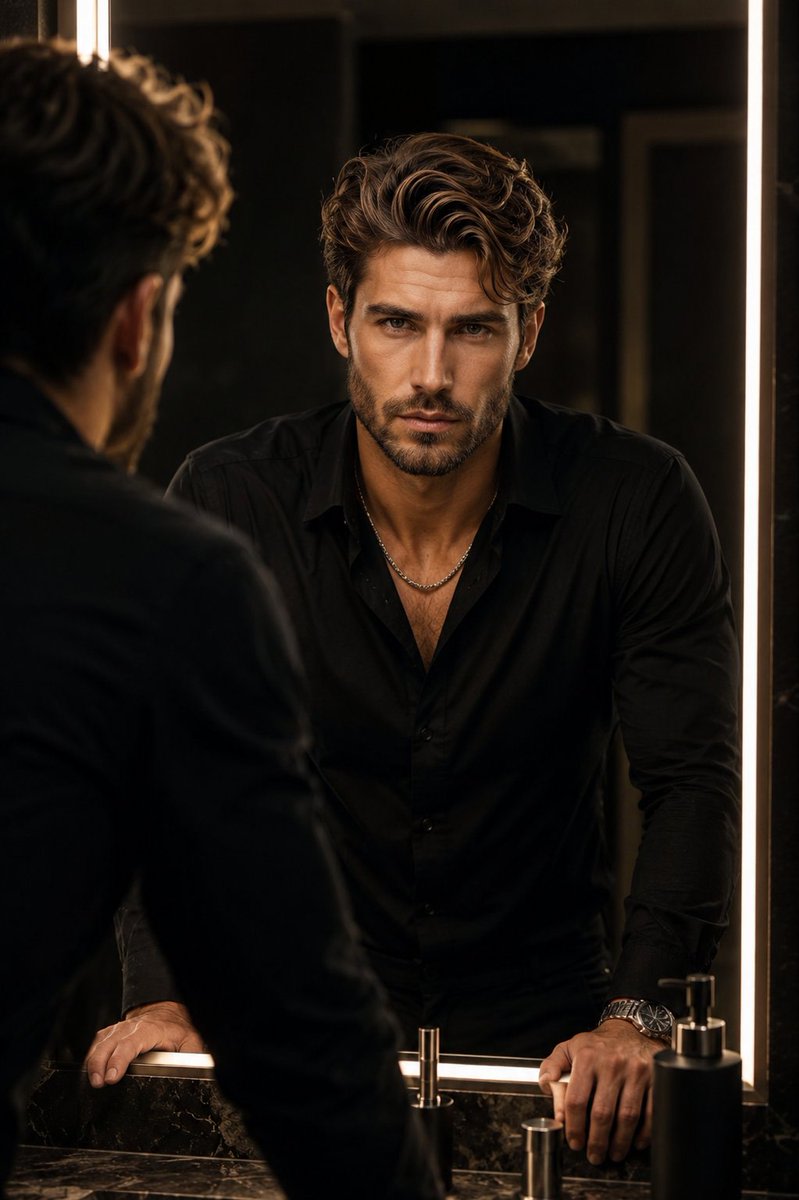 Luxury Bathroom Mirror Reflection AI image template preview