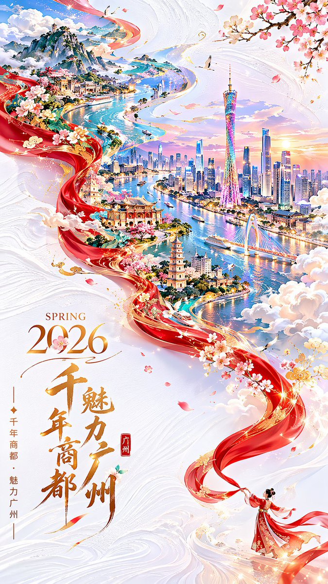 Guangzhou Spring Festival Double Exposure Poster AI image template preview