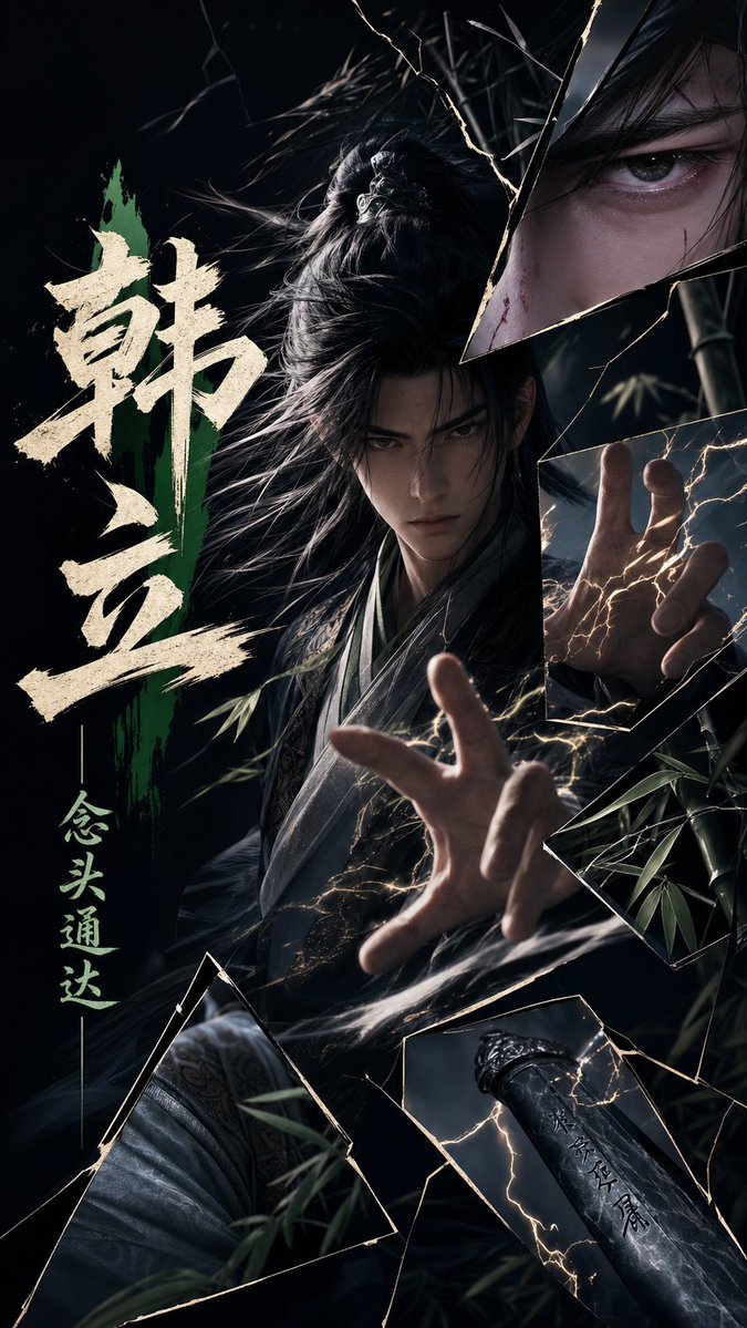 Dark Xianxia Shattered Glass Poster AI image template preview