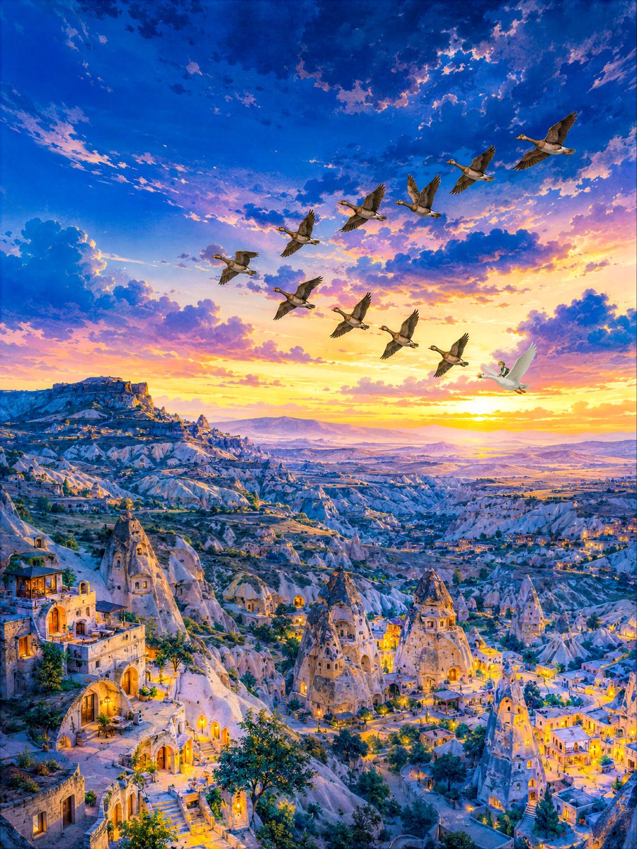 Twilight Geese Over Cappadocia AI image template preview