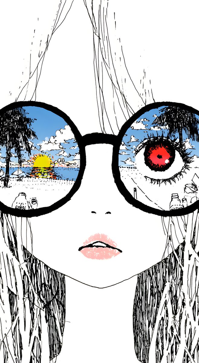 Crimson Eyes Glasses Reflection Portrait example 3