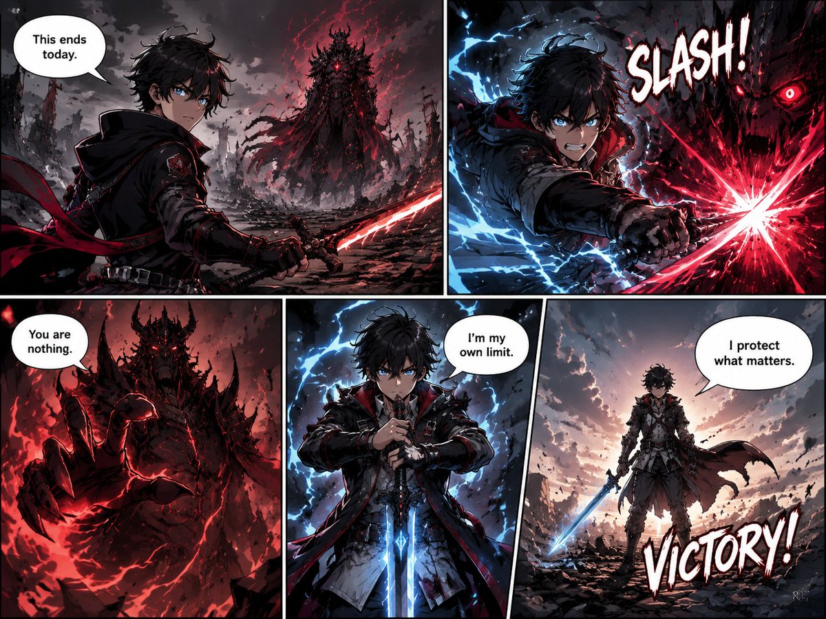 Dark Fantasy Manga Battle Page AI image template preview
