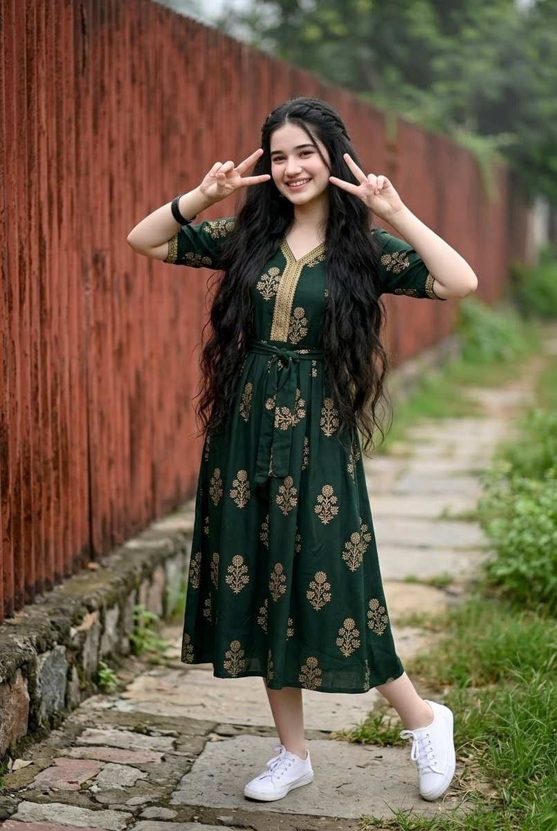 Young Indian Woman in Green Midi Dress AI image template preview