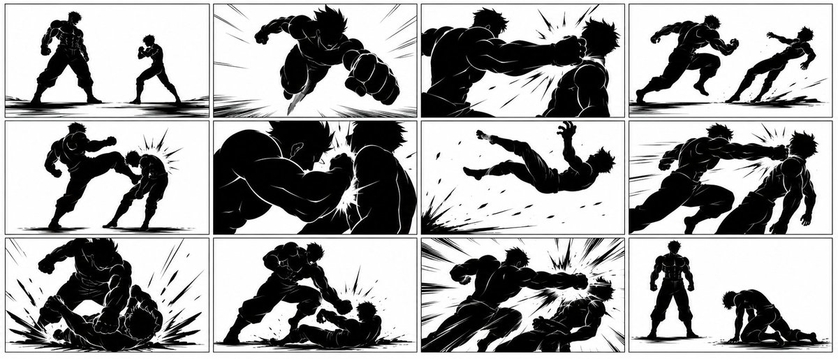 Ultra-Wide Anime Battle Storyboard AI image template preview