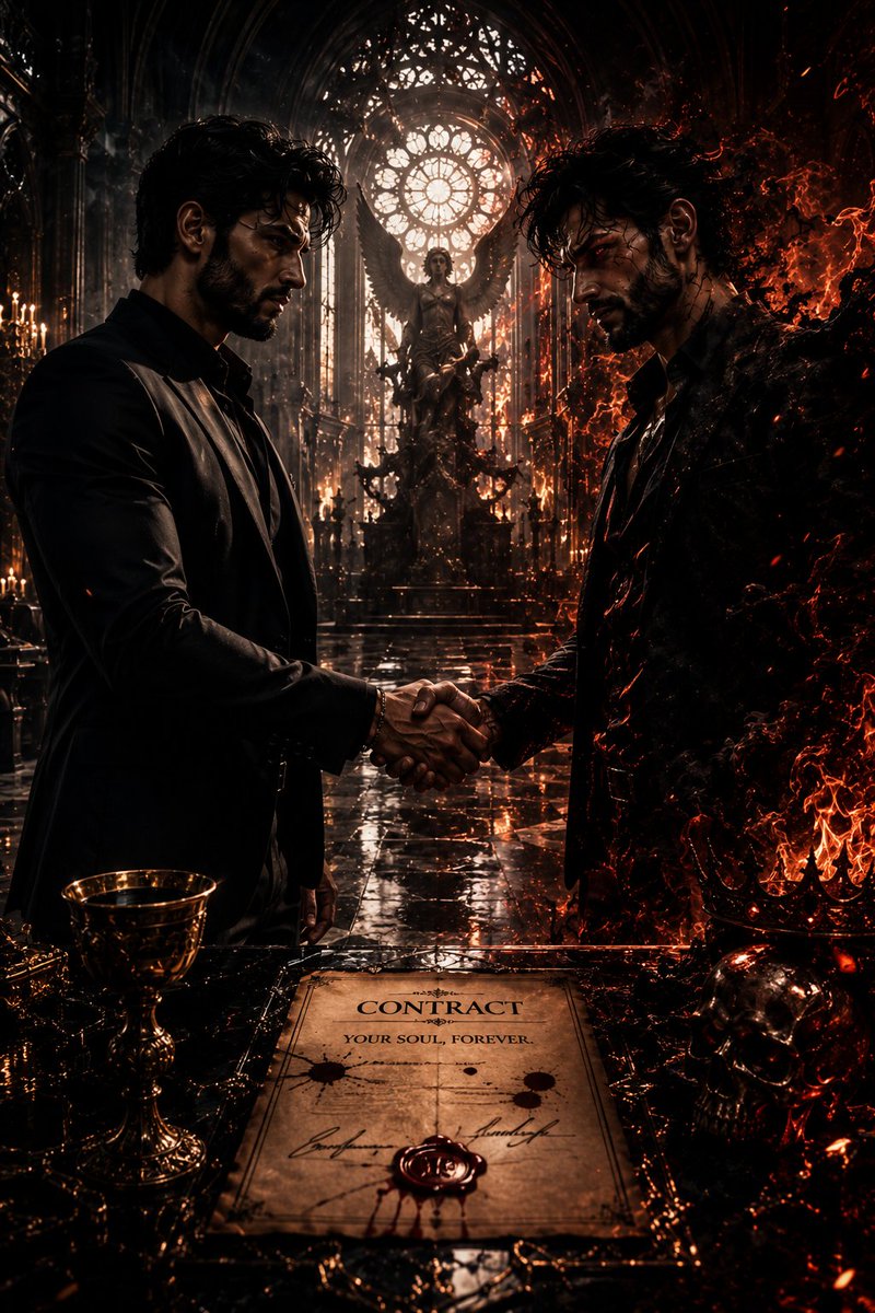 Dark Fantasy Cathedral Handshake Art AI image template preview