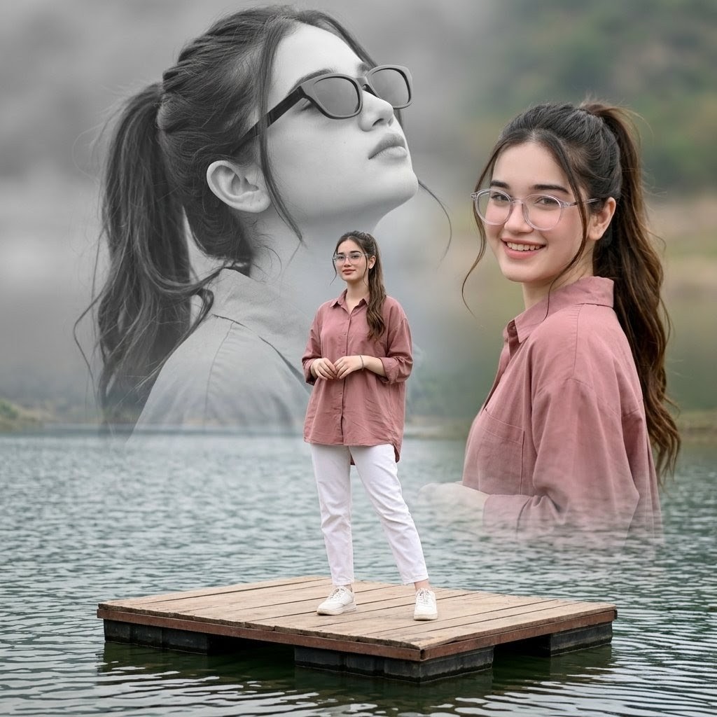 Dreamy Lake Triple Portrait AI image template preview