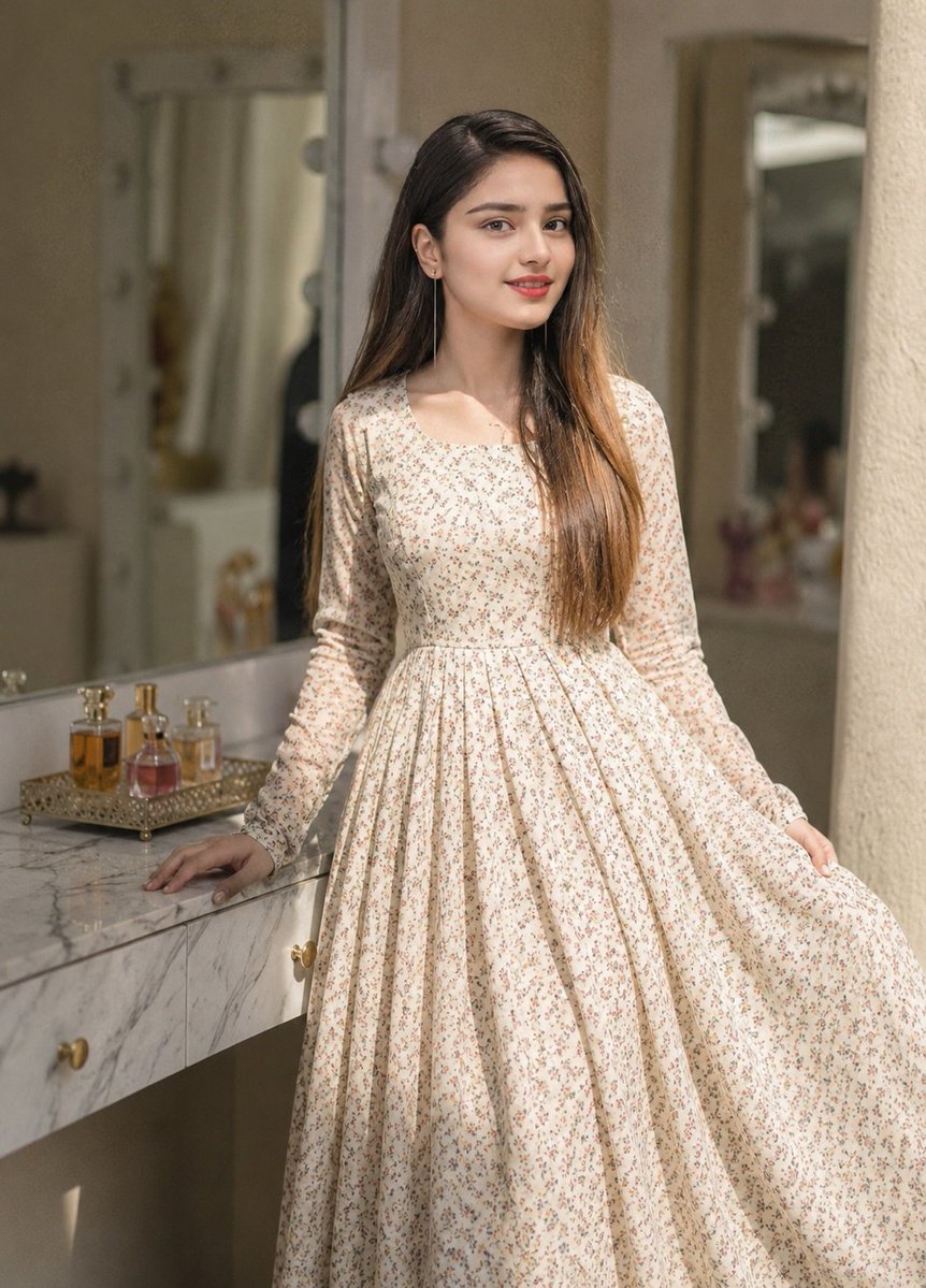 Floral Dress Vanity Portrait AI image template preview