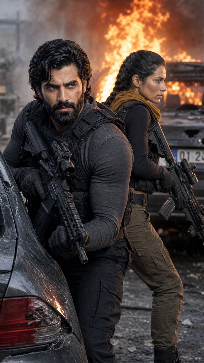Tactical Operatives in Urban Explosion AI image template preview