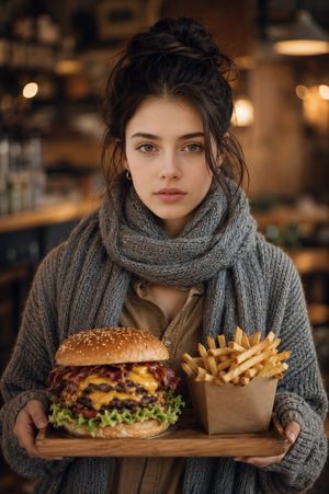 Cinematic Cafe Portrait with Food AI image template preview