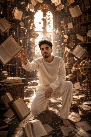 Ancient Abandoned Library Fantasy Portrait AI image template preview