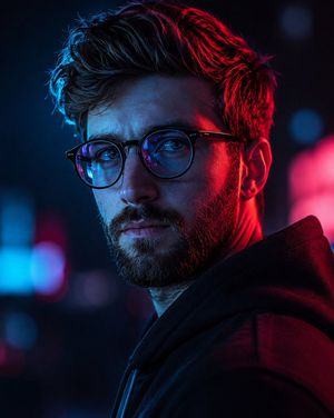 Cyberpunk Male Portrait with Neon Lighting AI image template preview