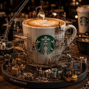 Miniature Starbucks Renovation Scene AI image template preview