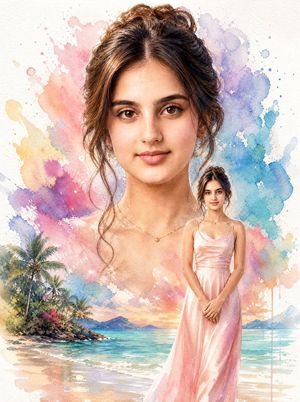 Watercolor Beach Portrait Collage AI image template preview