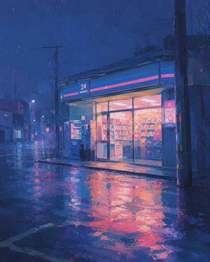 Rainy 24-Hour Convenience Store AI image template preview