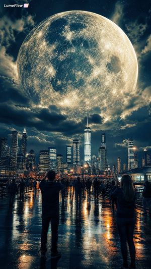 Gigantic Moon Over City Skyline AI image template preview