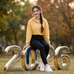 College Girl Sitting on 2026 Numbers AI image template preview