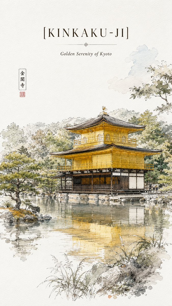 Kinkaku-ji Travel Sketch Poster example 2