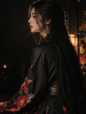 Dark Kimono Portrait with Hidden Face AI image template preview