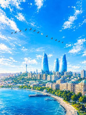Baku Flame Towers Aerial Scene AI image template preview