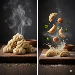 Cinematic Steamed Momo Photography AI image template preview