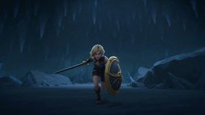 Blonde Warrior in an Icy Cavern AI image template preview