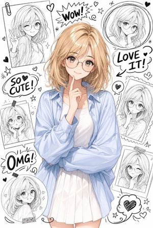 Anime Character with Doodle Collage AI image template preview
