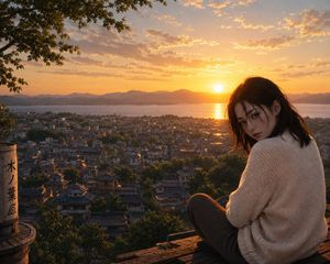 Cinematic Sunset Rooftop Portrait AI image template preview