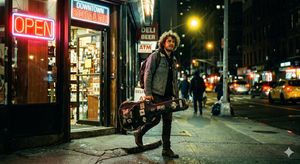 Night Bodega Musician Photography AI image template preview