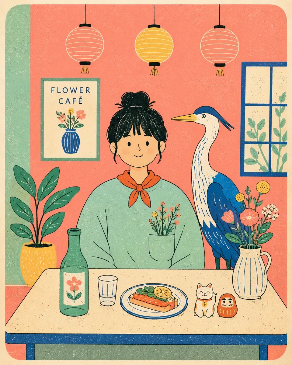 Risograph Style Cafe Illustration example 4