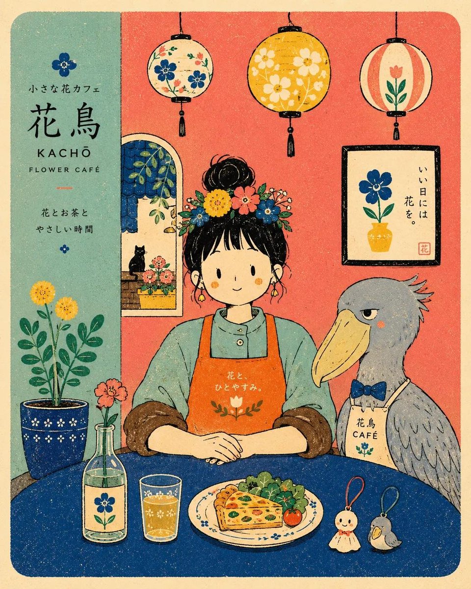 Risograph Style Cafe Poster Illustration example 4