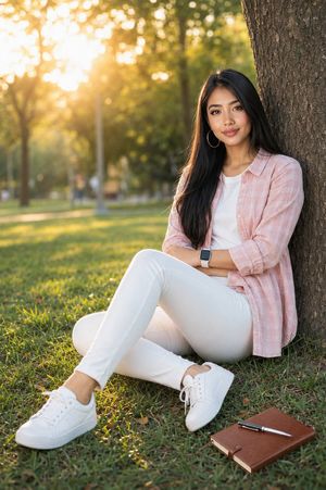 Sunlit Park Golden Hour Portrait AI image template preview
