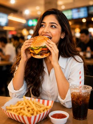 Candid Mall Food Court Portrait AI image template preview