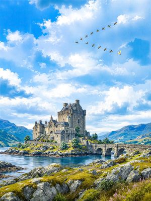 Castle Island with White Goose AI image template preview