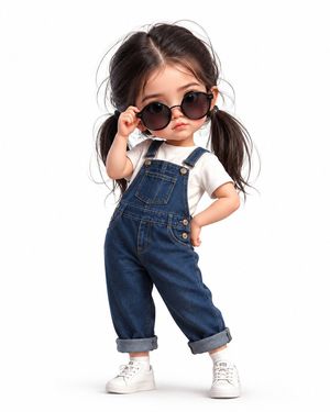 Chibi Girl in Denim Overalls AI image template preview