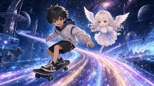 Cyberpunk Nebula Skateboarding Scene AI image template preview